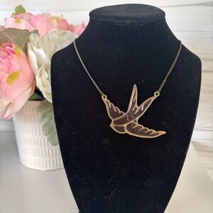 Gold Sparrow Bird Pendant Necklace